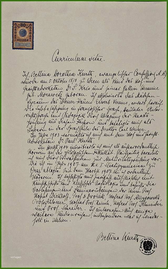 Datei Betty Kurth Eigenhändiger Lebenslauf Um 1910