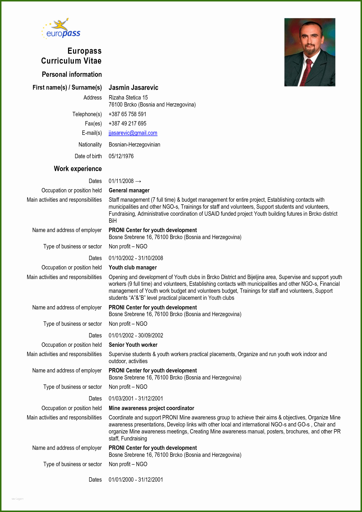 002 Lebenslauf Erstellen Europass Europass Curriculum Vitae Europass Cv