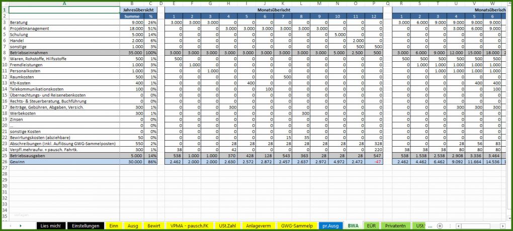 004 Ein Ausgaben Rechnung Excel Vorlage Excel Vorlage Einnahmenüberschussrechnung EÜr Pierre