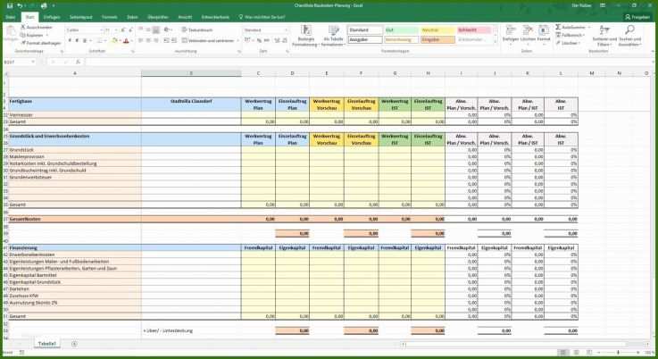 Excel Checkliste Baukosten Planung Hausbau