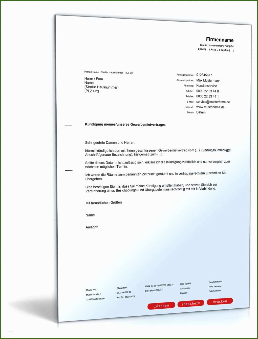 006 Kündigung Mietvertrag Mieter Vorlage Fristgemäße Kündigung Gewerbemietvertrag Durch Mieter