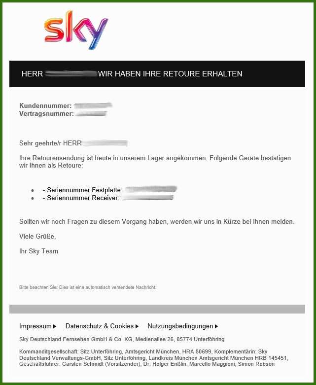 007 Sky K ndigen Email Vorlage Sky Retoure R cksendeformular Hier En 