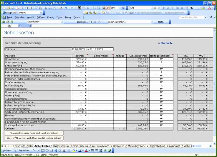Nebenkostenabrechnung Excel