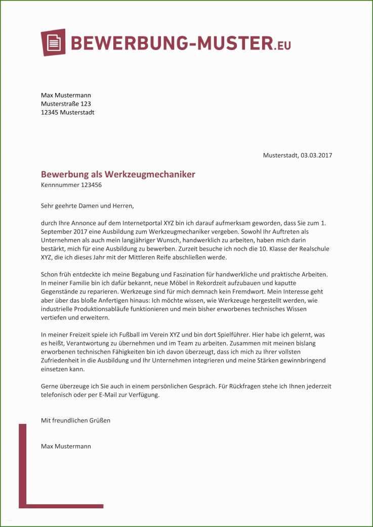 009 Muster Vorlage Bewerbung Bewerbungsmuster Werkzeugmechaniker ...