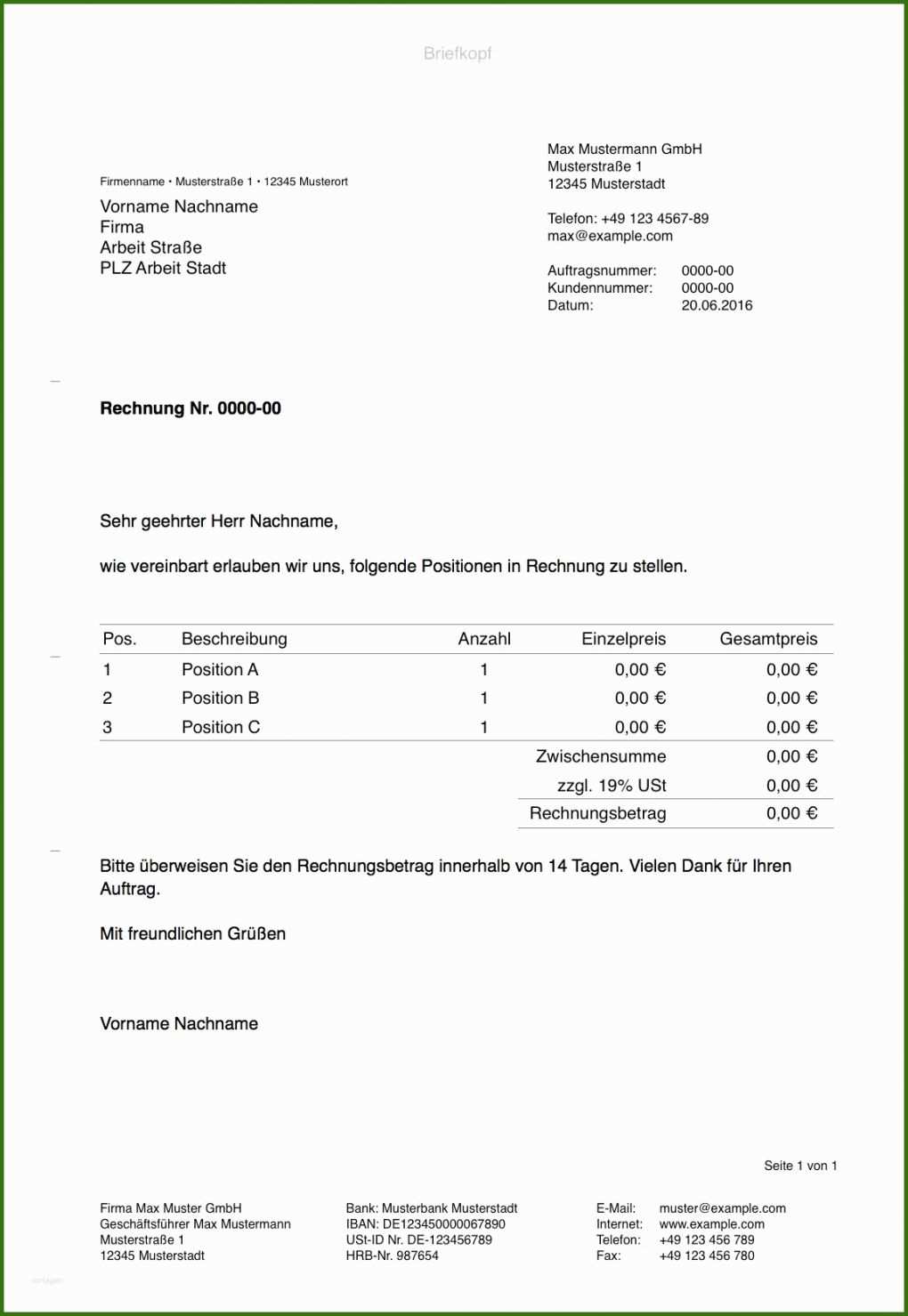 009 Word Vorlage Rechnung Pages Vorlage Rechnung