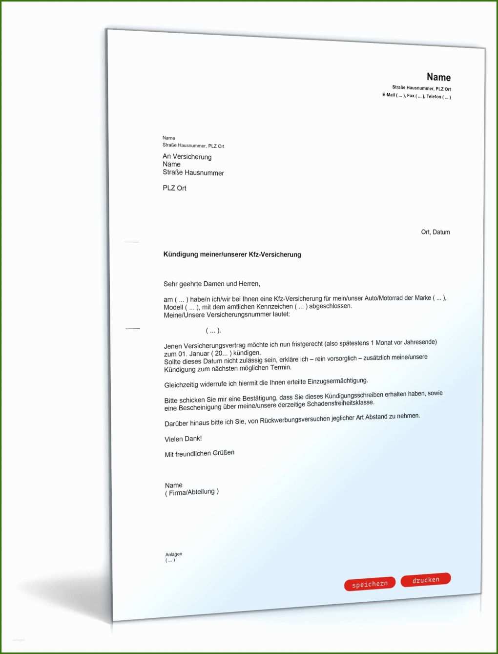 011 Targo Versicherung Kündigen Vorlage Kündigung Der Kfz Versicherung Muster Vorlage Zum Download