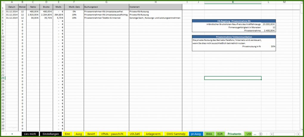 014 Einnahmen überschuss Rechnung Vorlage Excel Excel Vorlage Einnahmenüberschussrechnung EÜr Pierre