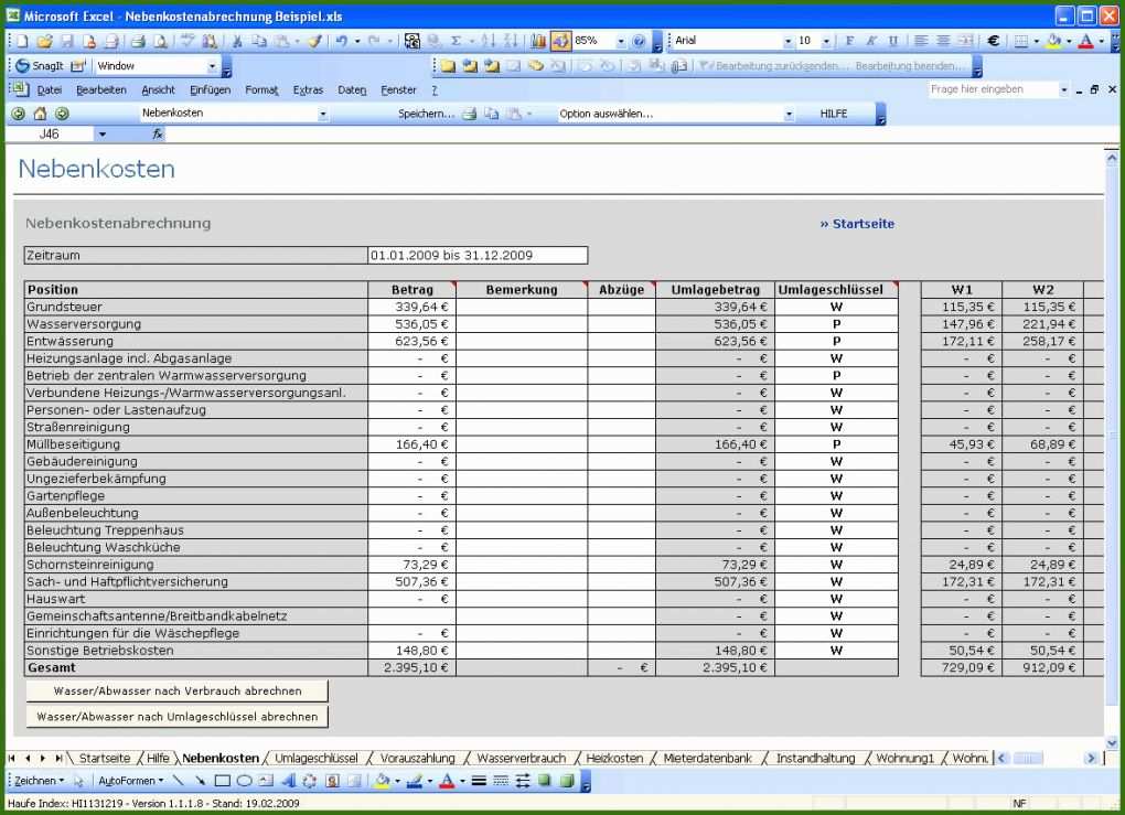 014 Vorlage Nebenkostenabrechnung Nebenkostenabrechnung Mit Excel Vorlage Zum Download
