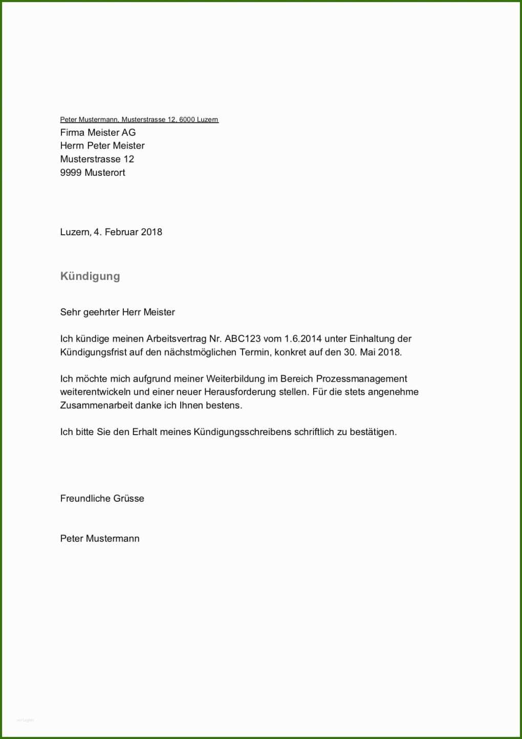 015 Kündigungsschreiben Stromvertrag Vorlage Kündigung Vorlage &amp; Muster Arbeitsvertrag Schweiz