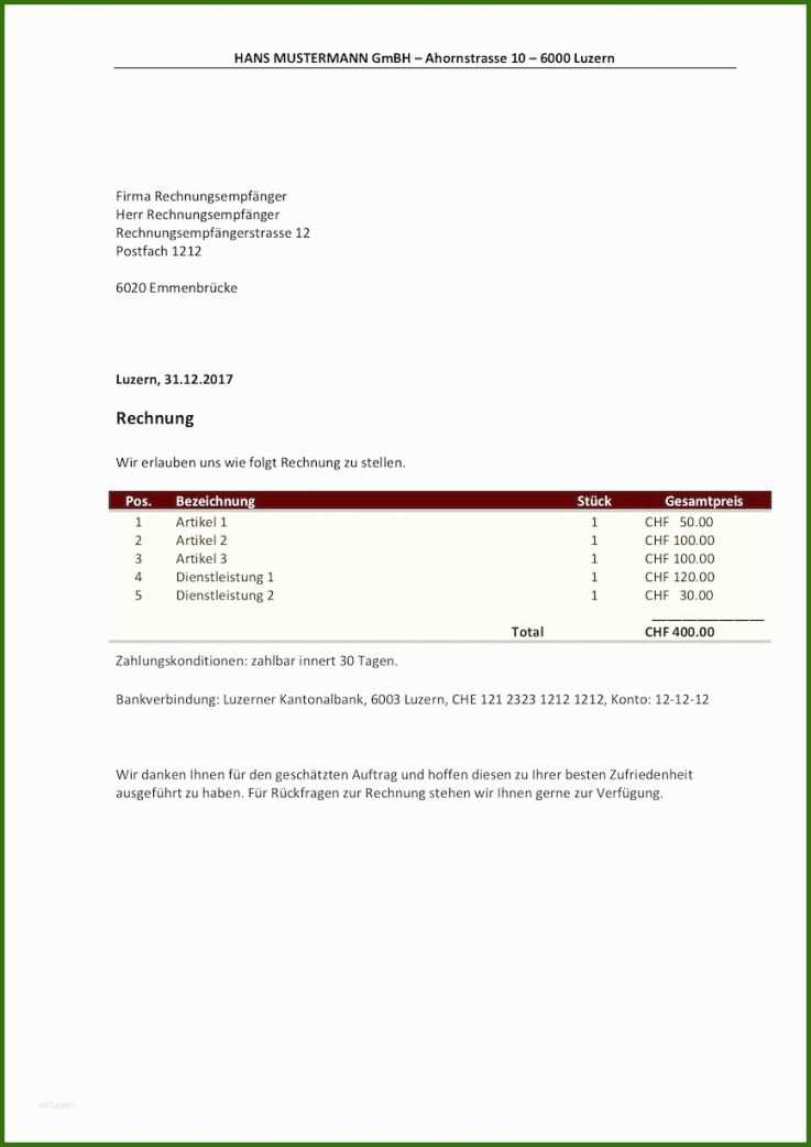 015 Vorlage Rechnung Word Rechnung Vorlage Schweiz Word &amp; Excel