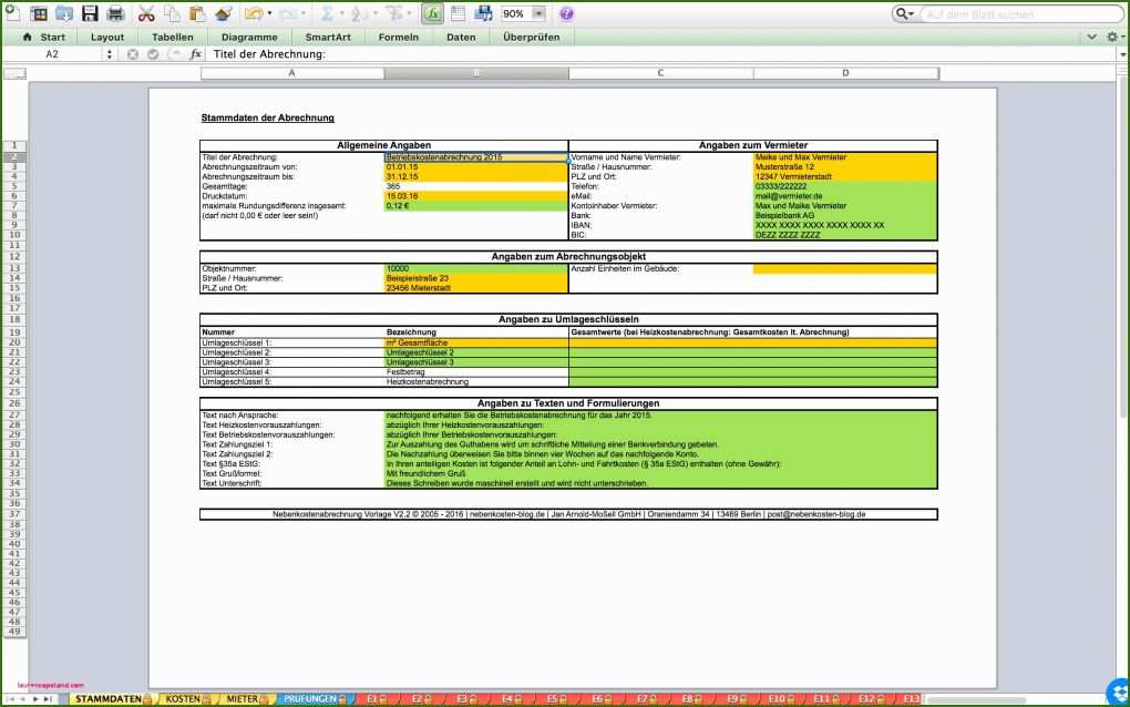 016 Vorlage Nebenkostenabrechnung Vorlage Nebenkostenabrechnung Excel