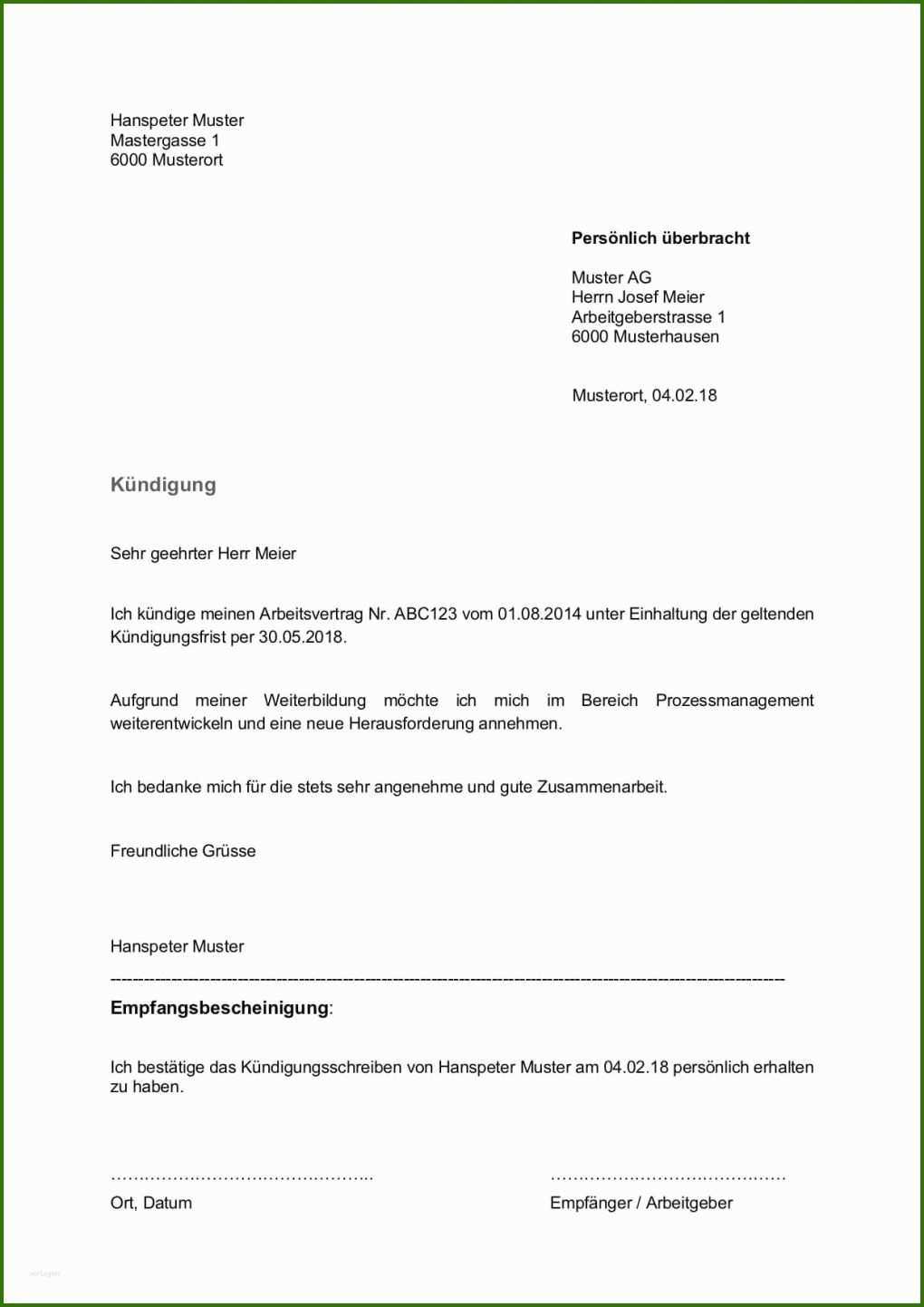 017 Kulanz Kündigung Vorlage Kündigung Vorlage &amp; Muster Arbeitsvertrag Schweiz