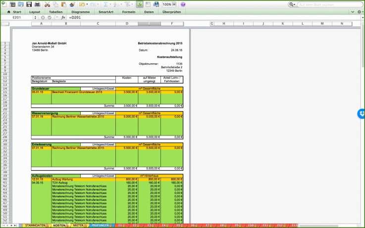 017 Vorlage Nebenkostenabrechnung Kostenlos Download Excel Vorlage ...