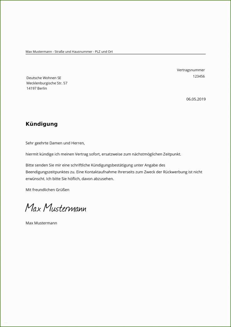 023 Kündigung Festnetzanschluss Vorlage Deutsche Wohnen Kündigen Muster Vorlage Zur Kündigung