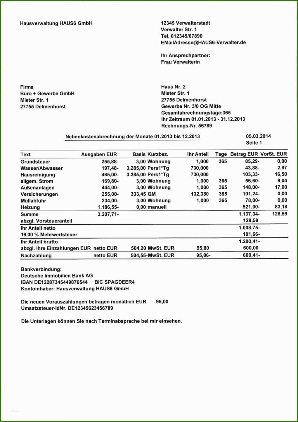 024 Betriebskostenabrechnung Vorlage Gratis Nebenkostenabrechnung Muster Kostenlos Excel