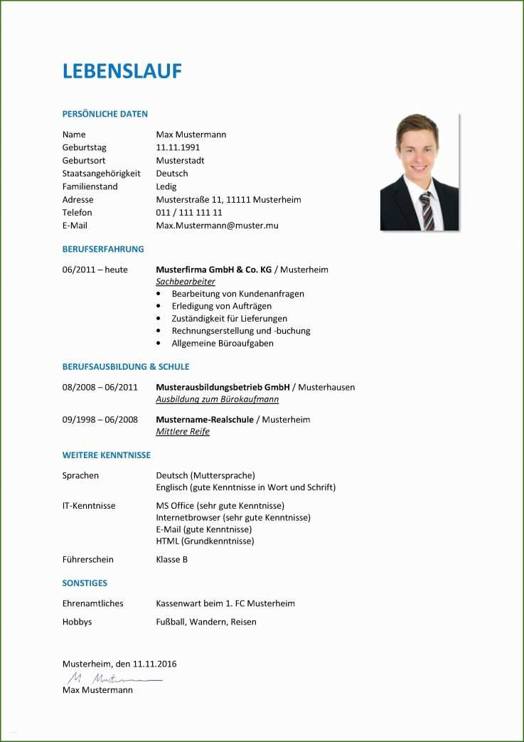 024 Lebenslauf Online Unterschrift 14 Tabellarischer Lebenslauf Mit
