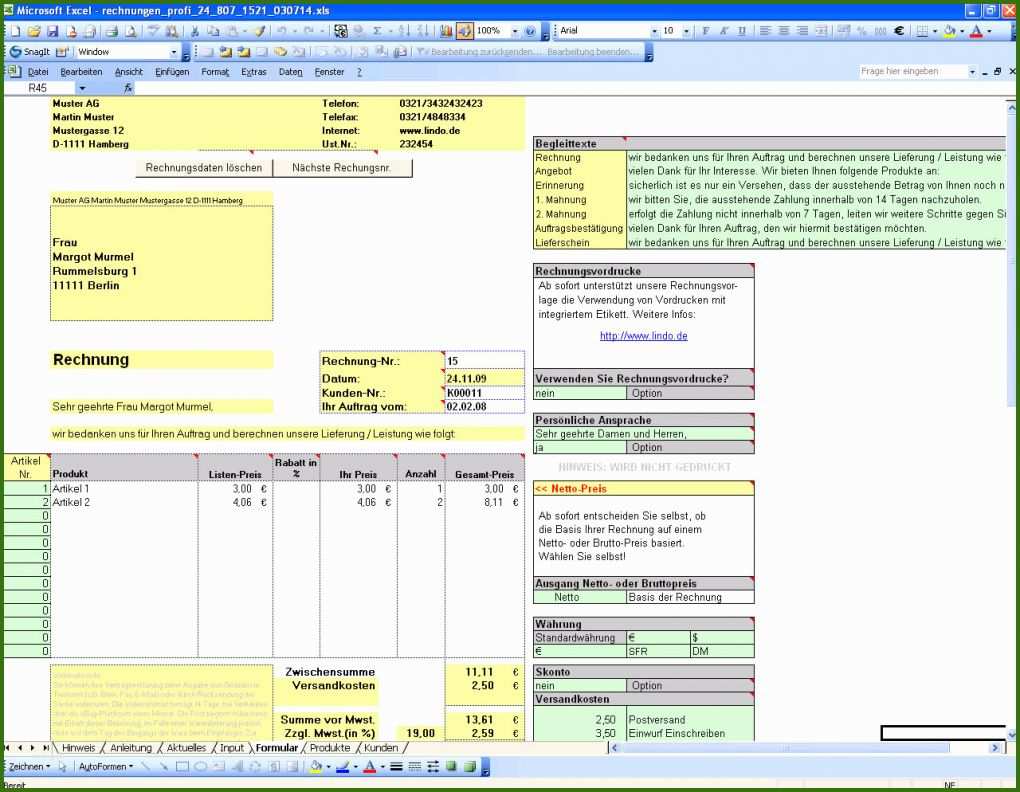 024 Rechnung Erstellen Vorlage Kostenlos Rechnungstool In Excel Vorlage Zum Download