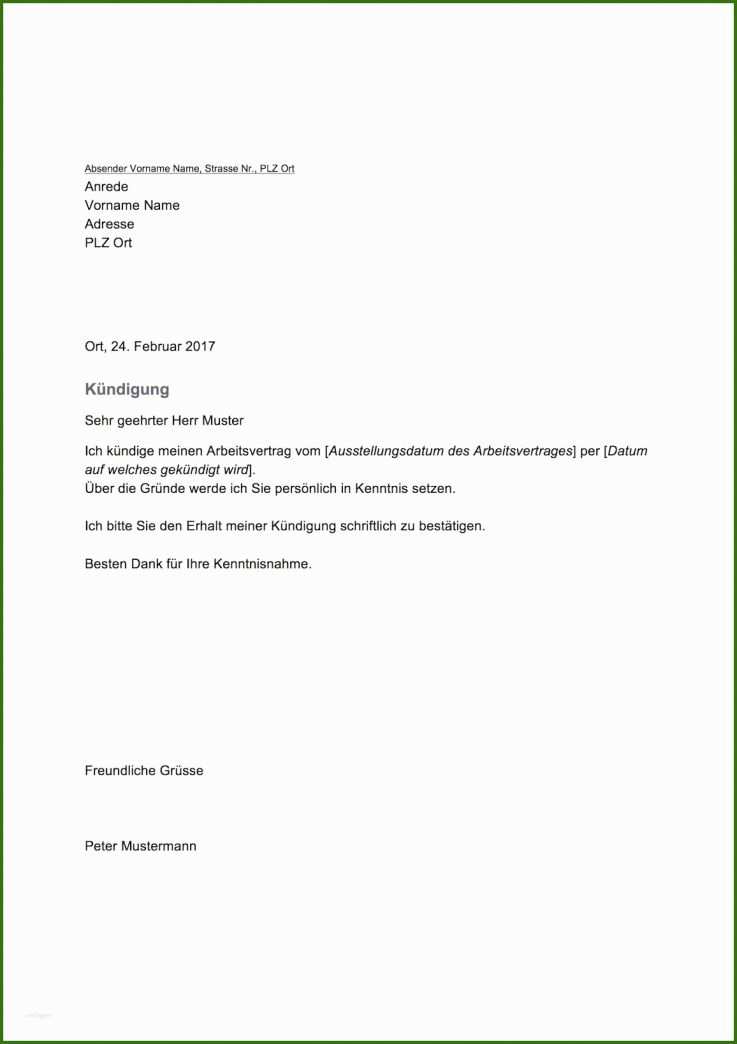 025 Kündigung Arbeitsvertrag Vorlage Kündigung Vorlage Für Arbeitsvertrag Schweiz Gratis Word