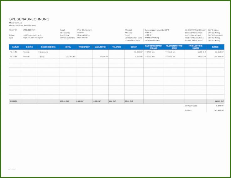 025 Spesenabrechnung Vorlage Spesenabrechnung Vorlage Excel - Vorlage ...