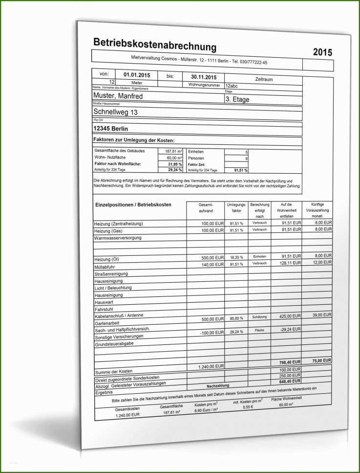 Excel-Vorlage-Betriebskostenabrechnung – Financial Report