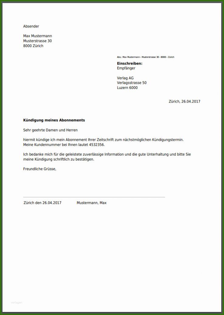 026 Kündigungsschreiben Abo Vorlage Kündigung Für Zeitschrift