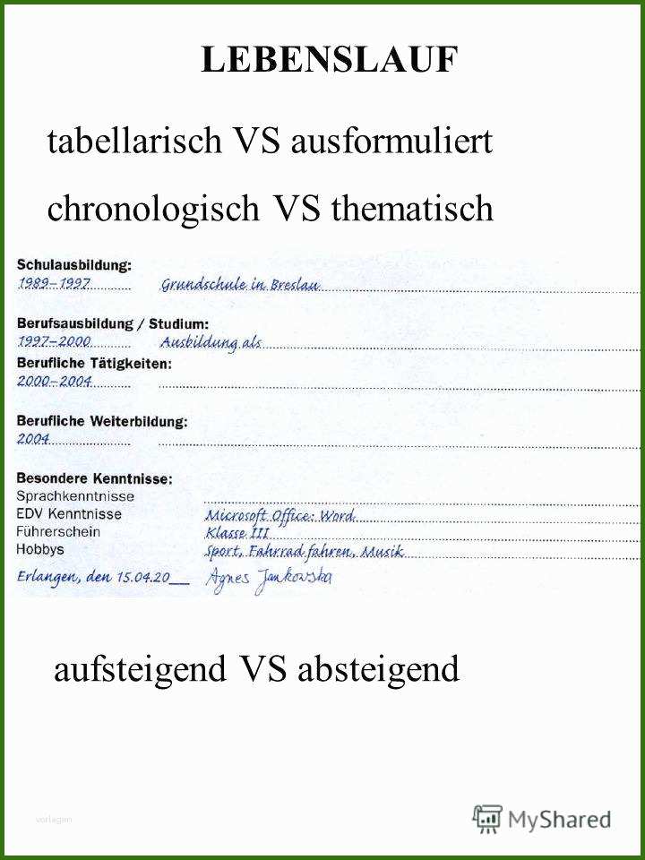 028 Lebenslauf Ausformuliert Презентация на тему &quot;lebenslauf Tabellarisch Vs