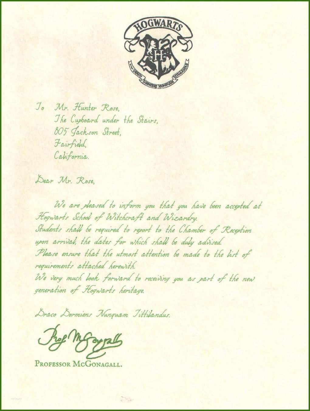 Großartig Hogwarts Brief Vorlage 1130x1500