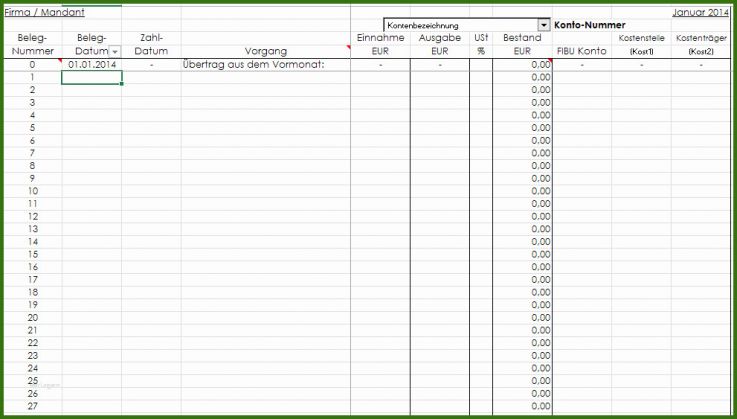 Kassenbuch Vorlage Excel DATEV Anbindung