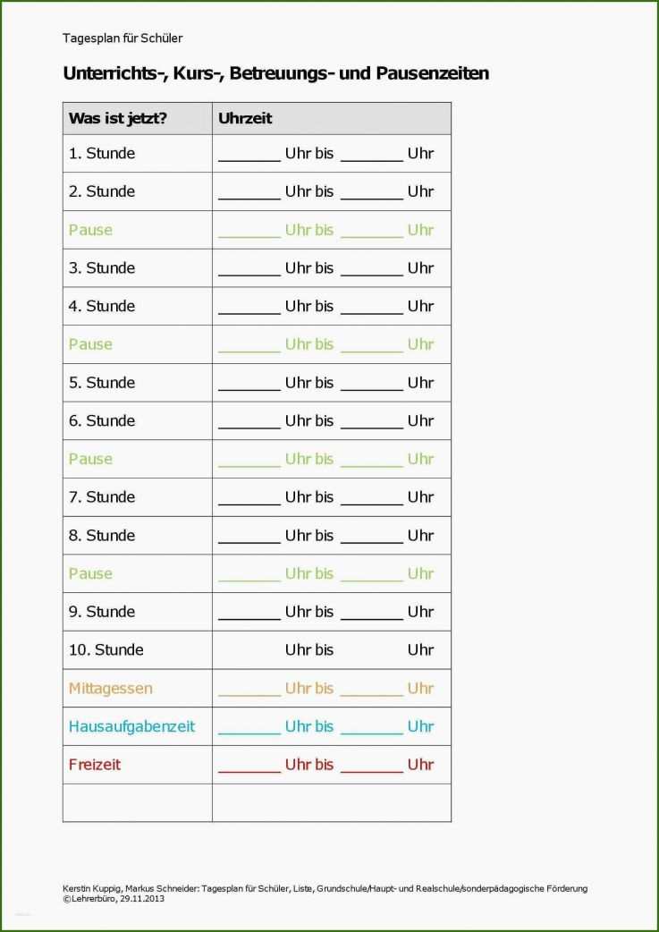 Tagesablaufplan Vorlage