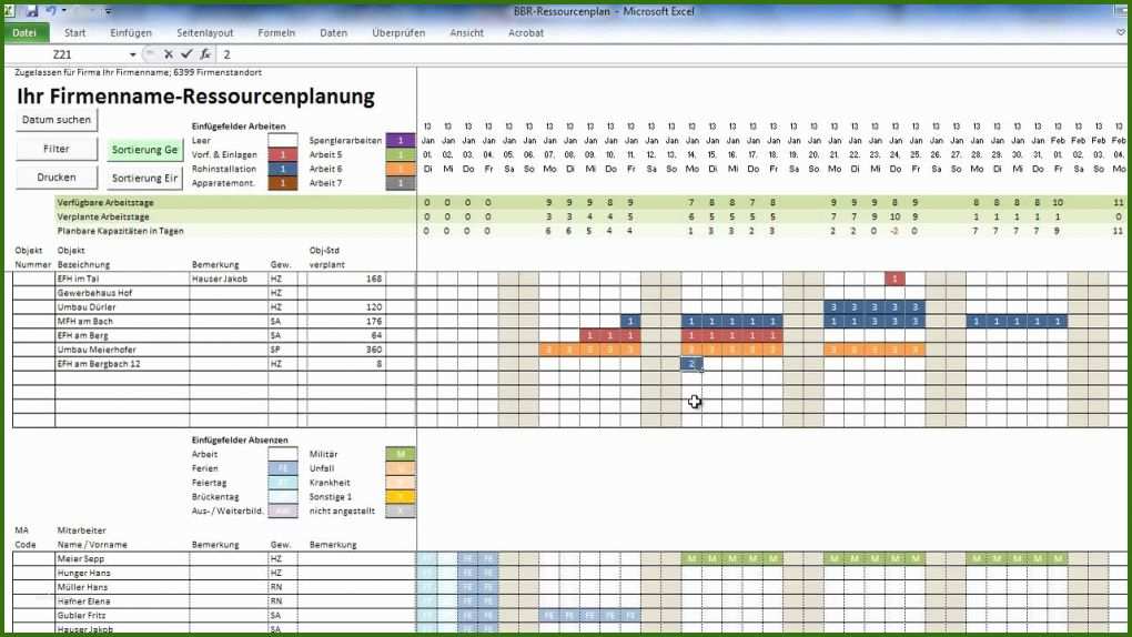 Moderne Excel Vorlage Projektplan 1280x720