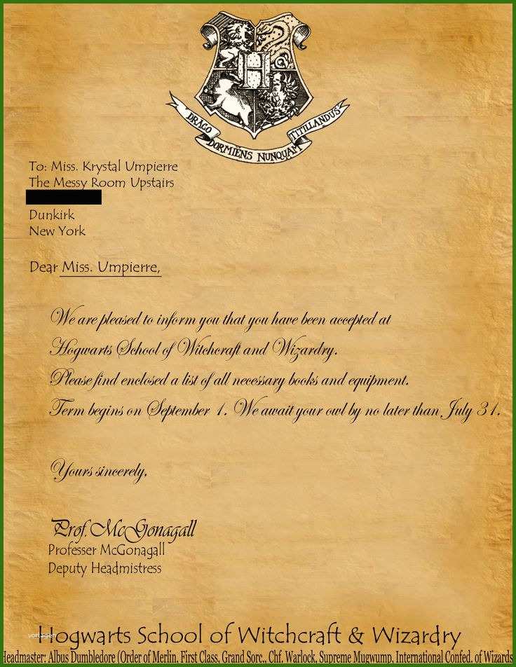 Bemerkenswert The 25 Best Hogwarts Letter Template Ideas On Pinterest