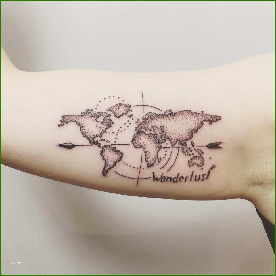 Auffällig Map Of the World Pass Tattoo On Arm In Black and Grey